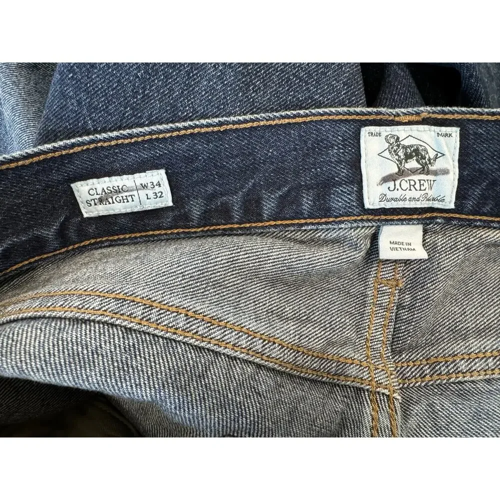 J.Crew Mens Classic Straight jean in vintage dark wash denim 34/32